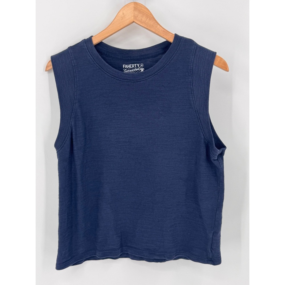Faherty Muscle Tank Womens Medium Blue Sunwashed Organic Cotton Sleeveless